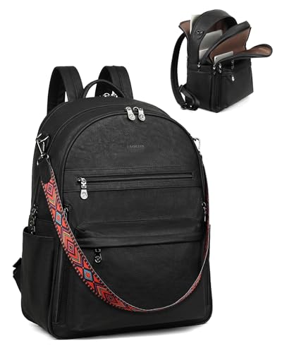 Image of FADEON 15.6 Inch Laptop Backpack Purse for Women, Large Capacity | Vegan Leather Backpack with Padded Straps, Laptop & iPad Slots Fits 13 inch, 14 inch & 15.6 inch, Roomy for Daily, Work & Travel
