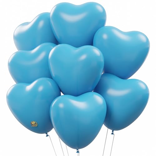 Image of AFTERLOON Biodegradable Balloons 24 pcs Light Blue 12 Inch Heart Shaped, Natural Rubber Latex Plastic-Free Alternative Durable Thickened Extra Strong Helium Float, Proposal Marriage Love Wedding