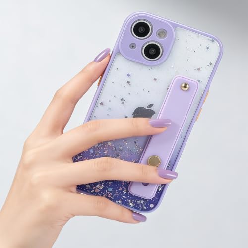 Coque support iPhone 15 Plus transparente TPU souple à paillettes - 5