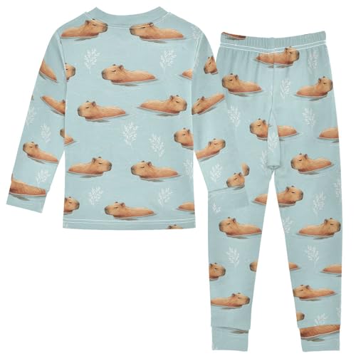 Pajama Sets Long Sleeve Capybara Swimming Water Soft Comfy Sleepwear 2 Piece PJS 3-8T3