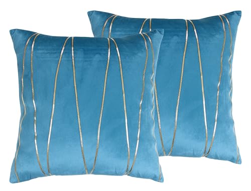 Image of Amazon Brand - Umi Gold Leather Striped Pack of 2 Throw Pillow Covers Velvet Decorative Cushion Covers Cases for Sofa Bedroom Livingroom Car 20 x 20 in Teal Color