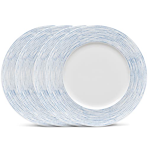 Noritake Blue Hammock Set of 4 Rim Stripe Dinner Plates, 11"