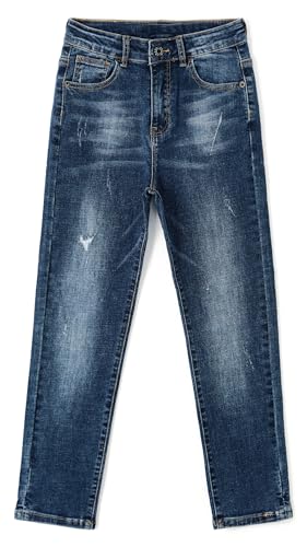 KIDSCOOL SPACE Boys Slim Jeans,Ripped Straight Leg Stretch Denim Pants