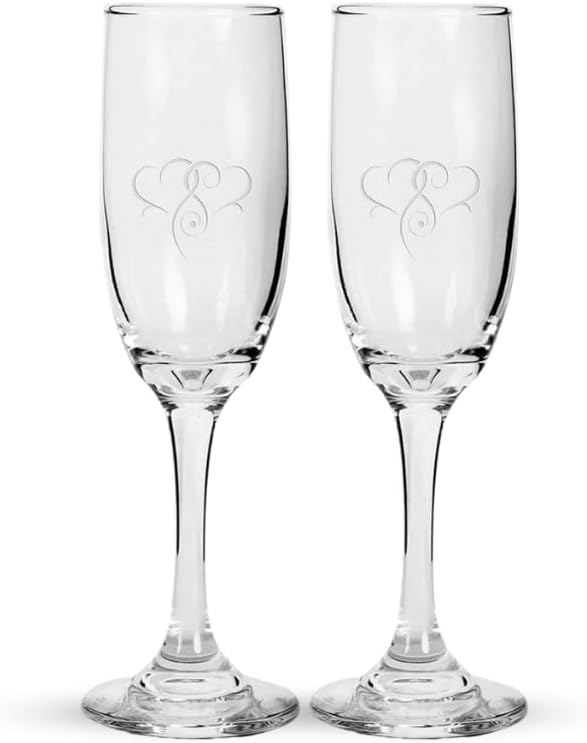 Engraved Customized Champagne Flutes Glasses With Heart For Engagement Toasting | Mr and Mrs Champagne Glasses Set of 2 | Bride and Groom Wedding Gifts