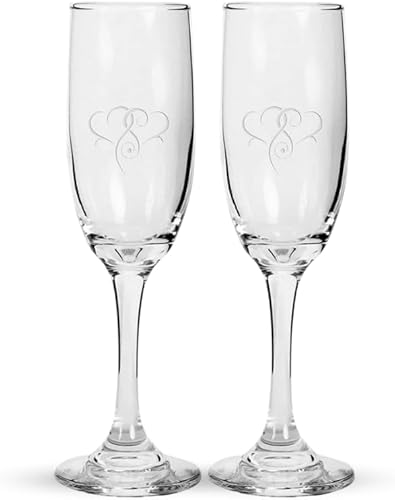 Copas de champán personalizadas grabadas con corazón para brindis de compromiso | Juego de 2 copas de champán Mr and Mrs | Regalos de boda para