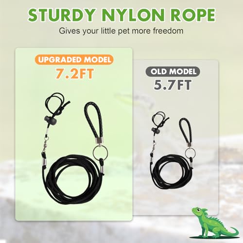 Image of Bearded Dragon Leash and Harness Set(S /M /L), 7.2 FT Nylon Leash with Rotating Hook Soft Leather Harness Lizard Tank Accessories for Outdoor Adventures