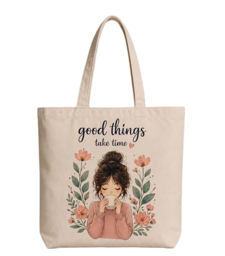 KAILESTA Cotton Large Canvas Tote Bag with Zipper for Office Travel Beach (Coffe Girl)