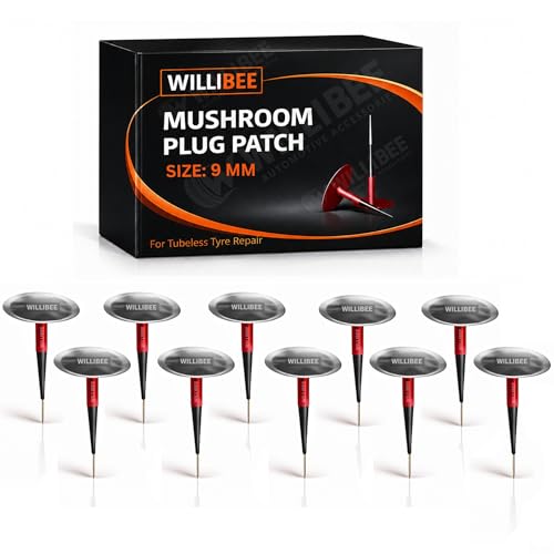 Image of WILLIBEE Mushroom Puncture Kit for Tubeless Tyre | Mushroom Puncher Kit for Bike & Car | Tire Puncher Repair Patches (9 MM, 10 Pcs)