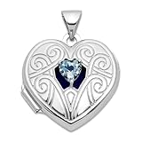 JewelryWeb 925 Sterling Silver Rhodium Plated Aquamarine March 18mm Love Heart Locket Locket Necklace for Women