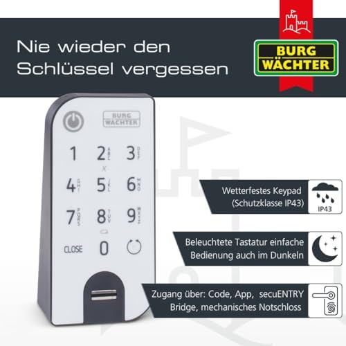 BURG-WÄCHTER Elektronisches Türschloss, Zylinder und Keypad, Öffnung mit App, Fingerprint...