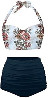 Angerella Womens Decorative Beauty Sunflowers Seamless Pattern Retro Bikinis Push up Swimsuits, L-20