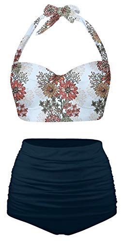 Angerella Womens Decorative Beauty Sunflowers Seamless Pattern Retro Bikinis Push up Swimsuits, L-20