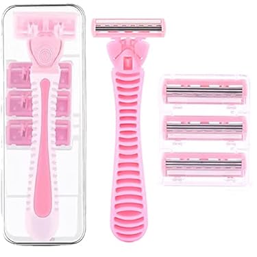 AMAZON - Pink Shaving Razor Set with 3 Refill Blade 1 Storage Case for Women Girls,3 Layers Blade Design with Stainless Steel Material, Pink Shaving for Sensitive Skin
