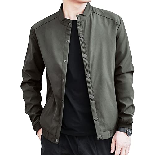 Maiyifu-GJ Men's Classic Casual Lightweight Jacket Casual Button Front Breathable Jacket Winter Warm Vintage Coat Outerwear (Green 1,3X-Large)