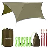 Gold Armour Rainfly Tarp for Hammock and Tent, Waterproof Lightweight Camping Accessories, Survival Gear, OD Green