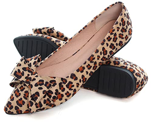Image of SAILING LU Womens Bowknot Ballet Flats Pointy Toe Suede