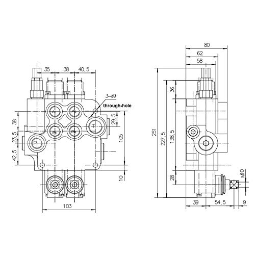 TaiShi P80 2 Spool Hydraulic Reversing Valve, Stainless Steel, 21gpm, 25MPa, 5 Ports, Joystick Control