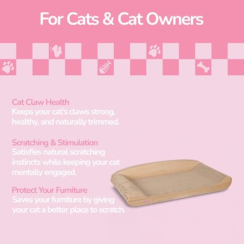 Image of Montego 27.5 inch Cardboard Cat Scratcher Lounge Bed, Corrugated Sofa Scratching Pad with Catnip, Oak Wood Finish Furniture Protector for Large Cats CSR1004C