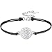 Produktbild Viwind Armband Damen 925 Sterling Silber Lebensblume Armband Funkelnden Kubischen Zirkonia Armbänder Verstellbarer Charm Armband für Frauen und Mädchen Weihnachten Geschenk mit Geschenkbox (Schwarz)
