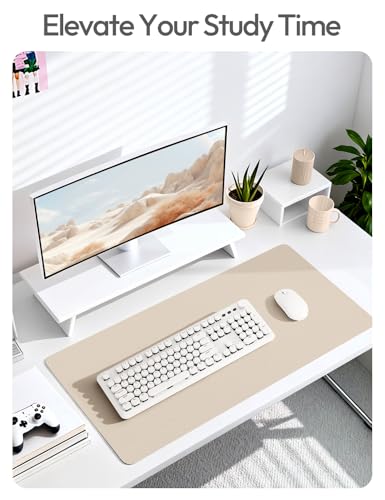 Image of YSAGi Leather Desk Pad Protector, Office Desk Mat, Large Mouse Pad, Non-Slip PU Leather Desk Blotter, Waterproof Laptop Desk Writing Pad for Office and Home (23.6 inch x 13.8 inch, Eggshell)