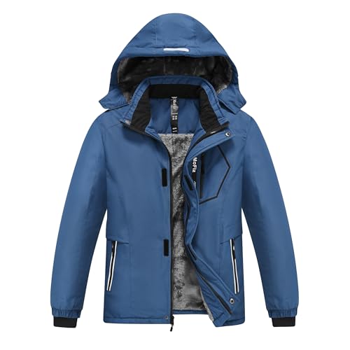 MoFiz Veste de Ski Garçon Imperméable en Polaire Bleue - Capuche Amovible, Taille L (13-16 ans)