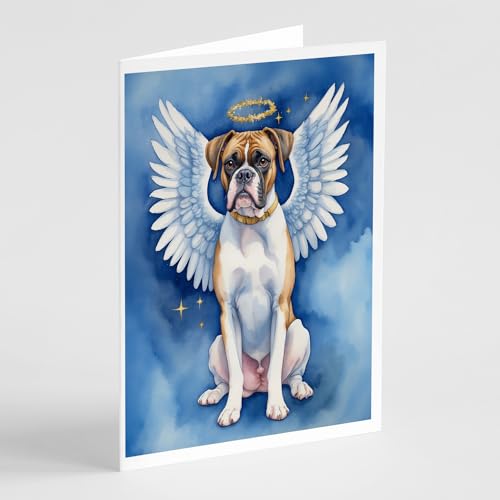 Caroline's Treasures Boxer My Angel Greeting Cards Pack of 8 Blank Cards with Envelopes Whimsical A7 Size 5x7 Blank Note Cards