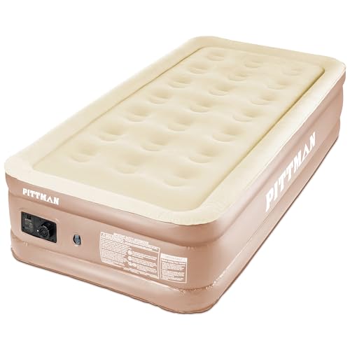 Pittman Outdoors Twin Air Mattress – 18” Tan Double High Design – Twin Size Mattress with...