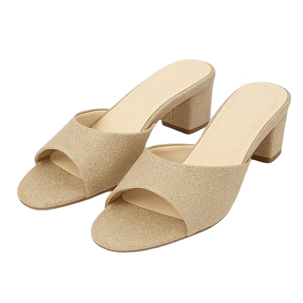 Image of Women's Block Heel Sandals - Open Toe Slip-On Dress Heels for Wedding & Party, Cushioned Comfort Insole, Stylish Synthetic Leather