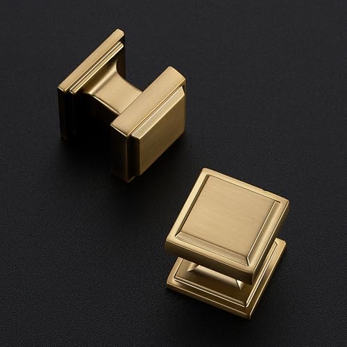 Image of Ravinte 10 Pack Champagne Bronze Square Kitchen Cabinet Knobs,Zinc Solid Drawer Pulls,Farmouse Cabinet Handles for Cupboard, Dresser, Closet and Bathroom, Modern Cabinet Hardware for Cabinets