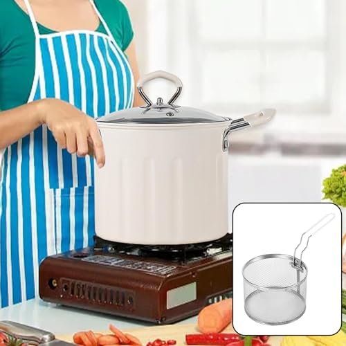 Image of 3L Deep Frying Pot with Strainer Kitchen Frying Pan for Frying Party Kitchen White | Home & Garden
