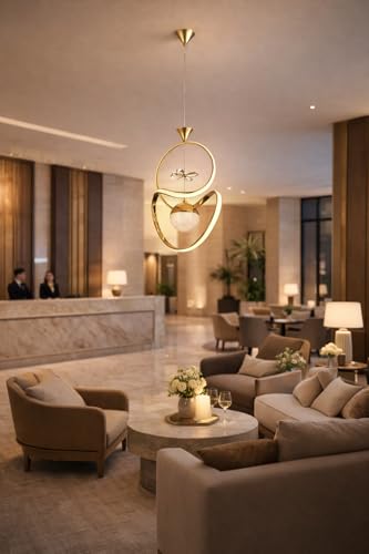 Image of Modern Gold Finish Energy Saving Led Globe Pendant Hanging with 3 Different Color Mode (Warm White, Cool White, Neutral White) for Bedroom, Living Room, Restaurants, Dining, Coffee Shop, Home