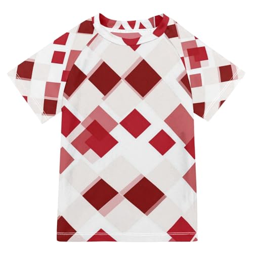 Matching Bathing Suits for Kids Short Sleeve Kids Rash Guard 9T White Red Rhomboid
