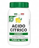 Acido Citrico Anidro 1 Kg Puro al 100% – Anticalcare Naturale Multiuso, Ammorbidente Ecologico, Disincrostante e Decalcificante Made in Italy