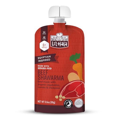 Li’l Hala Egyptian-Inspired Beef Shawarma – Baby or Toddler Food Pouch (6+ Months) – Made with Grass-Fed Beef & Organic Vegetables – No Added Hormones – 3.5 oz - Pack of 12 Pouches