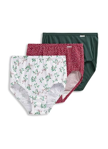 Jockey Women's Underwear Elance Brief - 3 Pack, Cactus Pine/Small Blizzard Dot/Diamond White Mistletoe, 7
