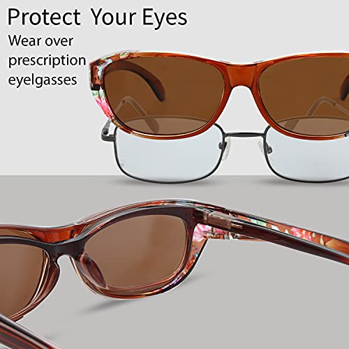 Image of The Fresh High Definition Polarized Wrap Around Shield Sunglasses for Glasses - Leather Eyeglasses Case