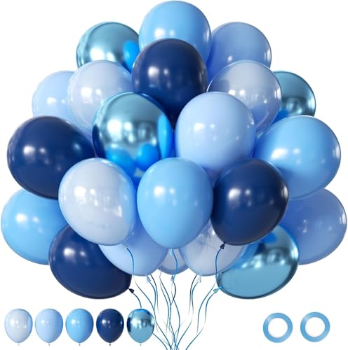 OHugs Blue Balloons - 12 Inch Navy Baby Metallic Pearl and Light Blue Party Balloons for Birthdays Baby Showers Engagements Weddings Gender Reveals Graduation and Party Decoration