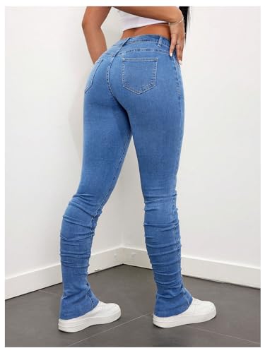 WDIRARA Women's Low Waisted Button Skinny Denim Pants Casual Stretch Long Jeans2