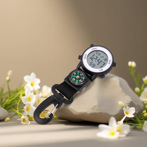 Reloj digital de clip mosquetón multifuncional reloj de bolsillo impermeable PONDON 4