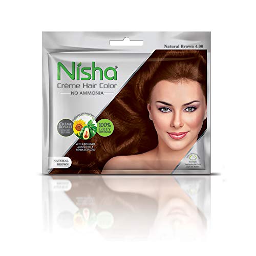 Nisha Natura Brown 4 Permanent Cream With Premium Quality Rich Bright Long Lasting Hair Color 20gm Colourant + 20ml Developer (Pack of 3)