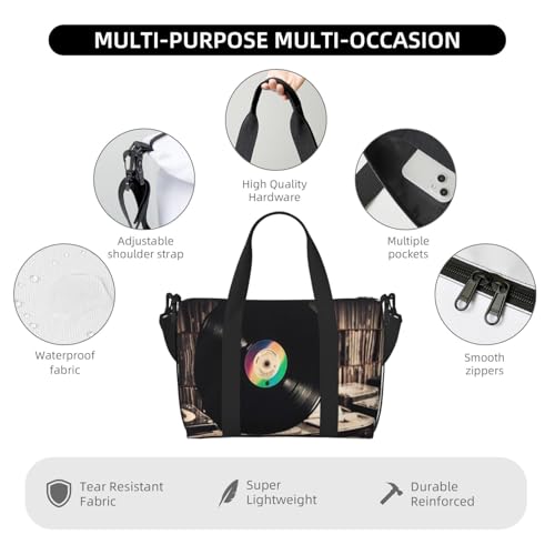Travel Duffel Bag for Men Gym Bag, Vinyl Records Luggage Bag with Shoulder Strap, Large Gym Tote Bag for Women, Weekender Overnight Bag, Foldable Carry on Bag for Airplane4