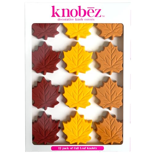 Image of Knobēz: Decorative Knob Covers - Fall Leaf - 12pk - Stretch Over Hardware Decorations, Cozy Seasonal Autumn Colors, Kitchen-Bathroom-Dressers-Home