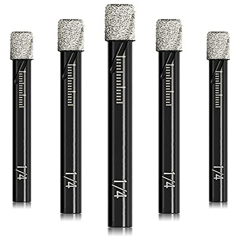 DKIBBITH 1/4" Dry Diamond Core Drill Bits Set 5 PCs Tile Drill Bits 6mm for Granite Ceramic Marble Tile Stone Glass Hard Materials, Round Shank with Storage Case Cover
