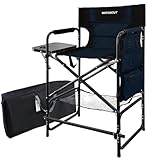 WKFAMOUT Silla de director plegable alta con mesa auxiliar de 26.7 pulgadas de altura del asiento, pintura facial con reposapiés y bolsillo de