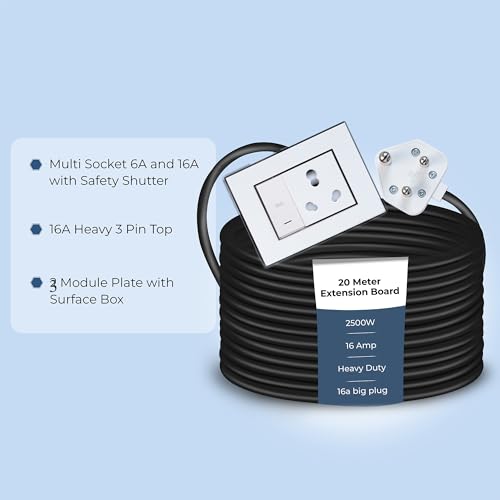 Image of Extension Board Heavy Duty Multi Socket 15A /16A /20 (2500 Watts 16A Big Plug and 20A Switch, 20 Meter)