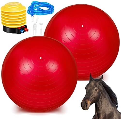 2 Pcs 40 Inch Horse Ball for Play Large Horse Ball Big Herding Ball for Horse Anti Burst Horse Soccer Ball Giant Horse Play Ball Toys for Horses to Play with, Pump Included (Red, 40 Inch)