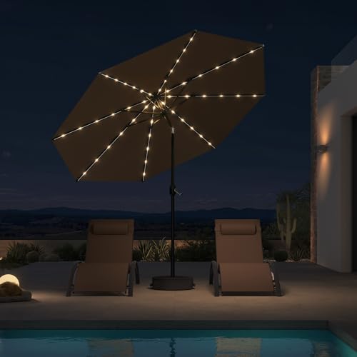 PURPLE LEAF LED Patio Market Umbrella 10' with Base Aluminum Crank, Taupe — view 2