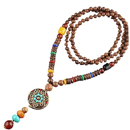 JOKEYY Collares De Cuentas De Madera Étnica Hecha a Mano Hecha a Mano Nepal Meditación Collar De Oración con Collar Colgante Joyería