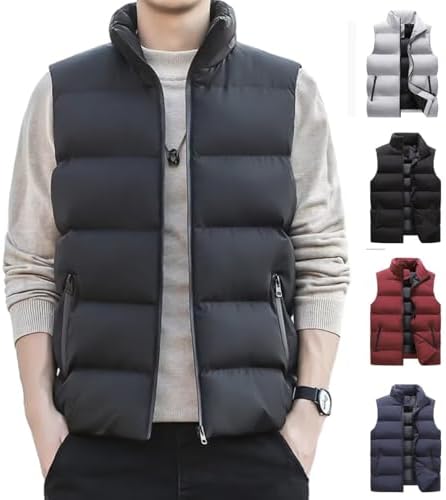 Quilted Vest for Men Plus Size Stand Collar Puffer Vest Zip Up Packable Insulated Vests Winter Sleeveless Warm Jacket