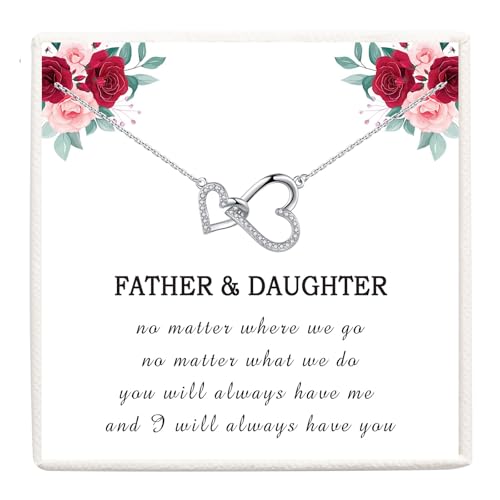 VOSAP Dad and Daughter Gifts Daughter Necklace from Dad Sterling Sliver Two Interlocking Hearts Pendant Necklace Perfect Gifts for Women Girls on Birthday Christmas